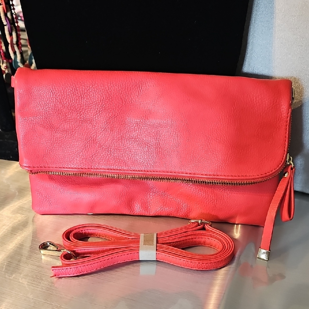 Charming Charlie Dark Coral Convertible Clutch To Shoulder/Crossbody Bag